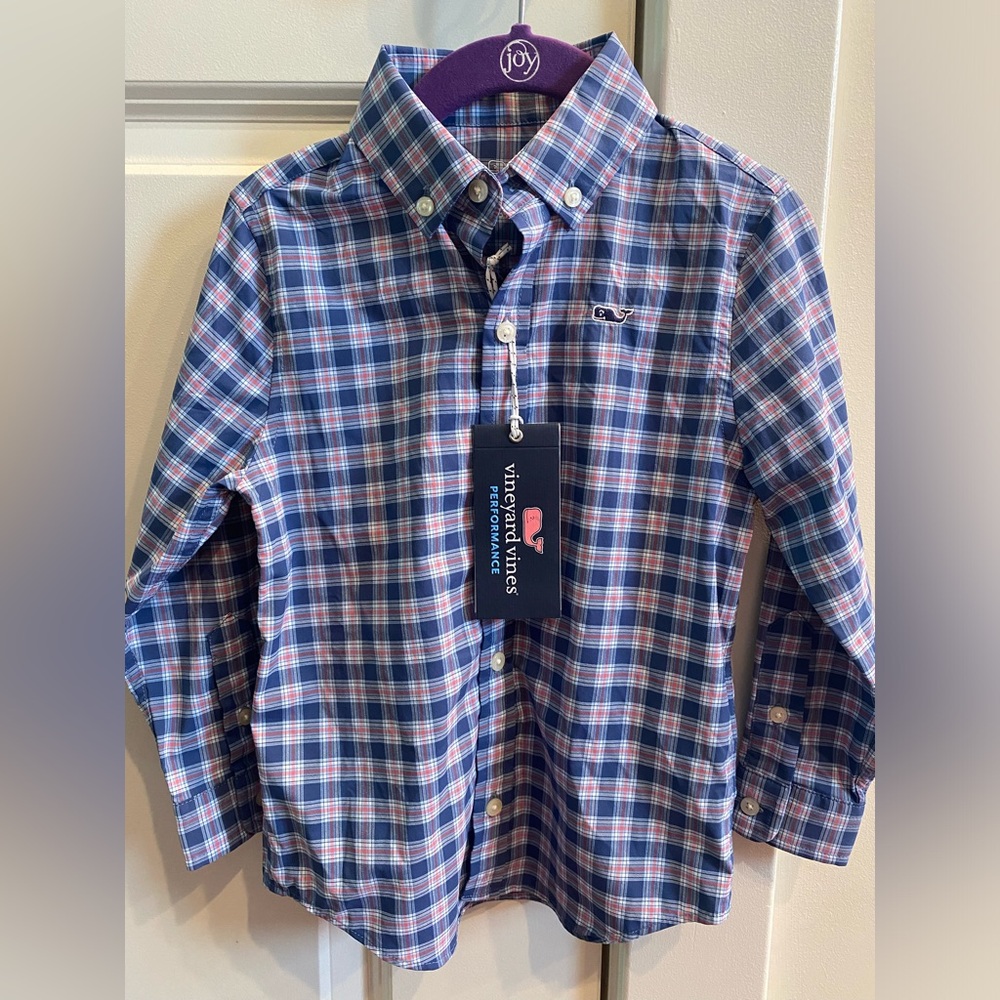 Vineyard Vines Performance Boys Plaid Button Down Shirt Blue/White/Red size 3T